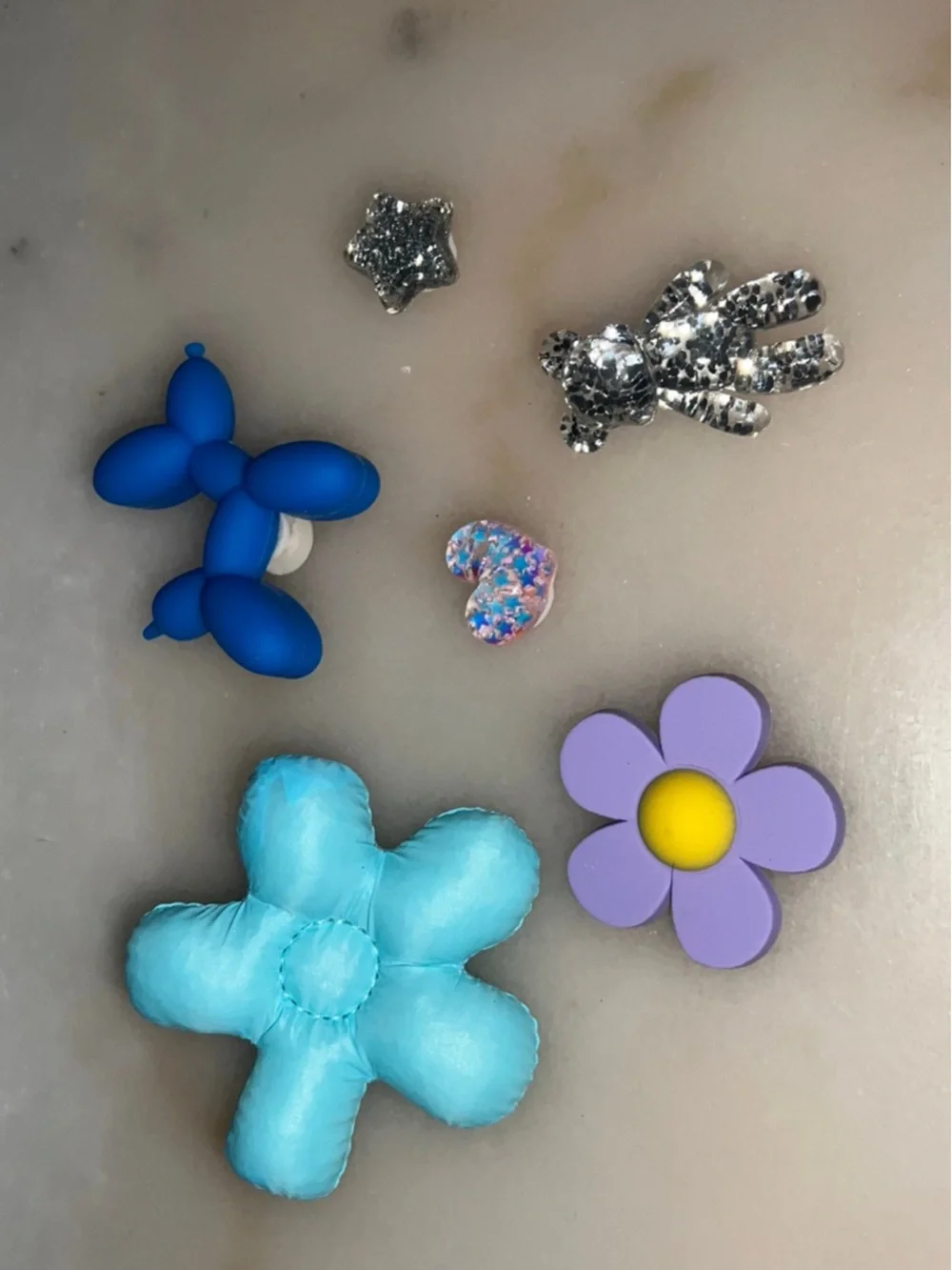 Assorted Decorative Charms - Blue Balloon Dog, flowers, Star, Bear